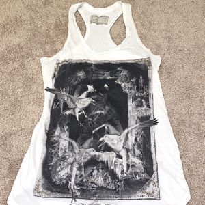 All Saints White and Black Graphic Tank Top